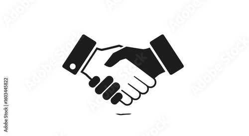 Illustration of two hands in suits shaking each other in agreement and partnership in black and white