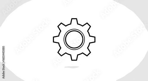 Illustration of a single gear with internal oval shape on a white background with soft gray shadows around it
