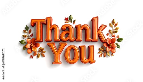 3D thank you text with autumnal embellishments
