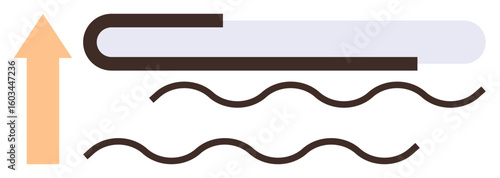 Straight line transitioning from wavy patterns with upward arrow concept, signifying heat, progress, and transformation. Ideal for innovation, growth, improvement, structure, energy creativity