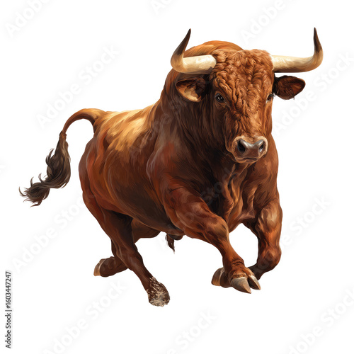 Powerful brown bull in dynamic action
