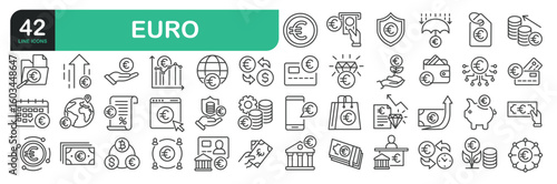 Set Of Euro Icons. Outline Symbols Elements Collection.