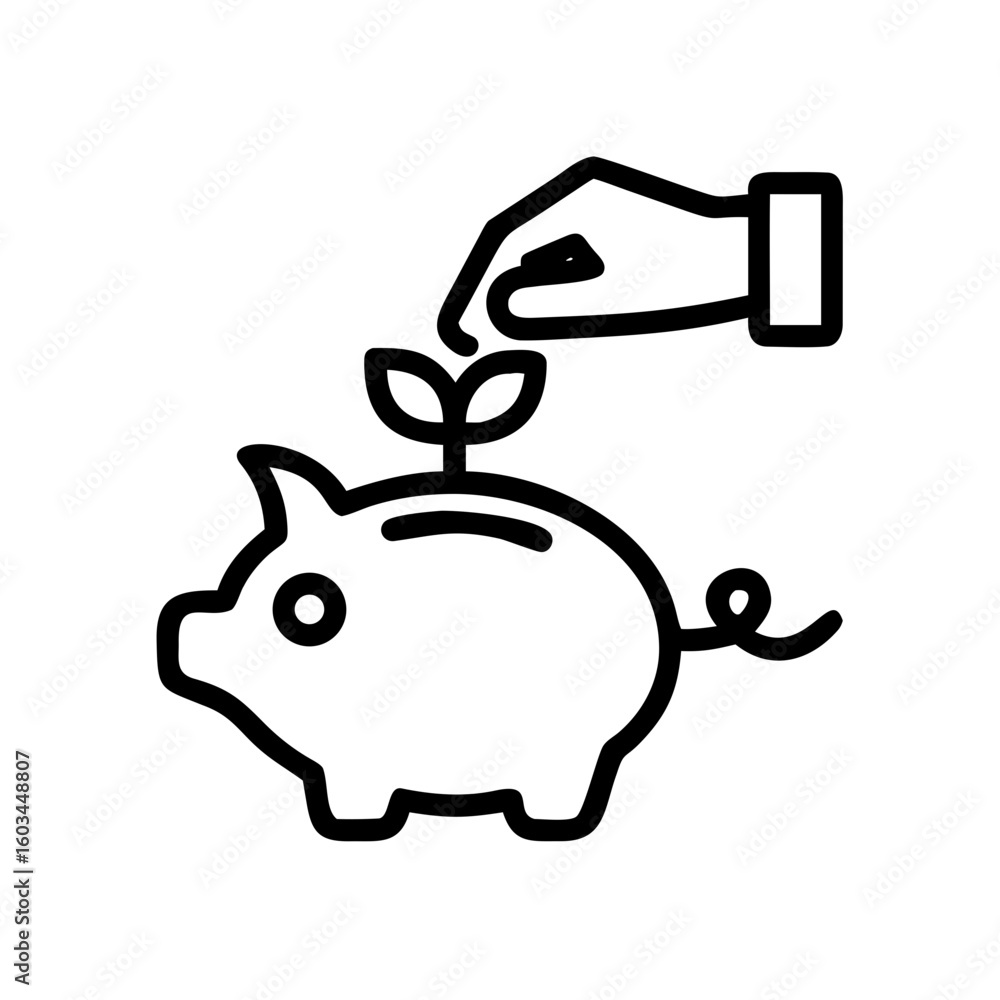 Obraz premium A hand planting a seed in a piggy bank, symbolizing the growth of savings and financial prosperity.