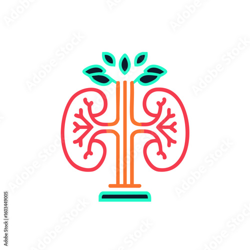 Kidney health tree  medical organ wellness vector icon