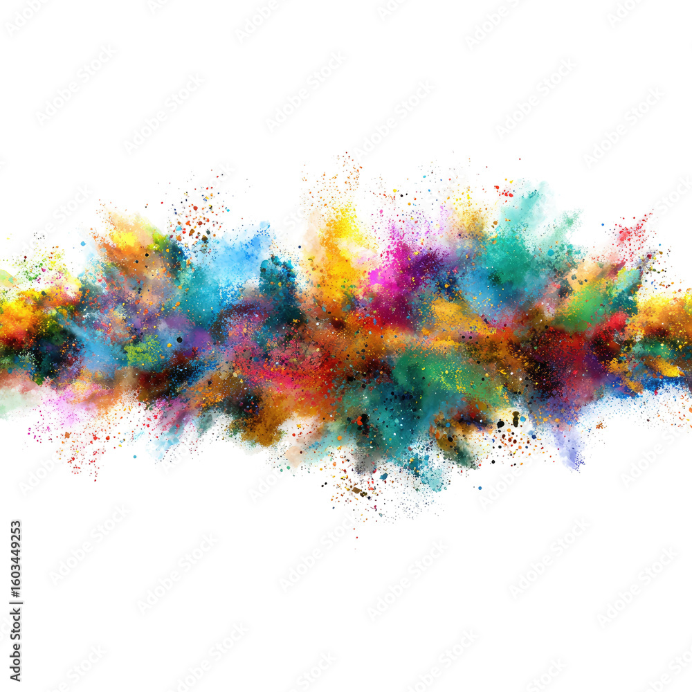 Fototapeta premium Colorful powder explosion, vibrant hues burst across black background