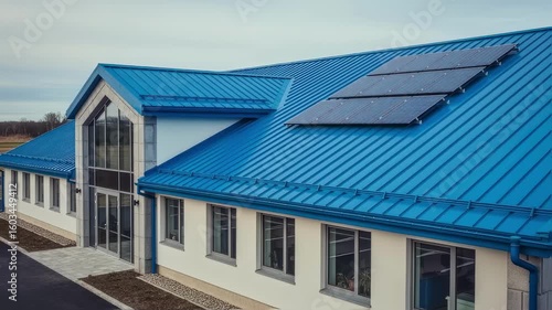 Wallpaper Mural Energyefficient building design highlighted by vibrant blue metal roof Torontodigital.ca