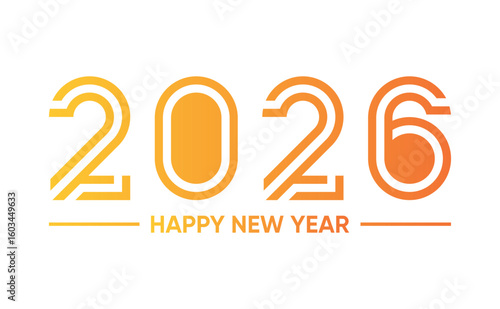New Year 2026 greetings with modern orange numbers on a white background