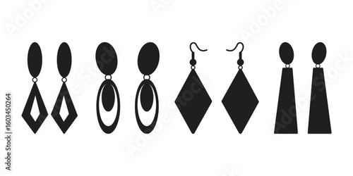Vector art of black and white earrings in various shapes and styles