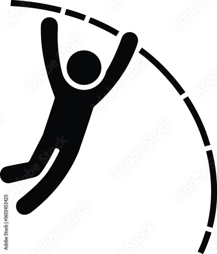 Stick figure athlete pole vaulting over a curved bar