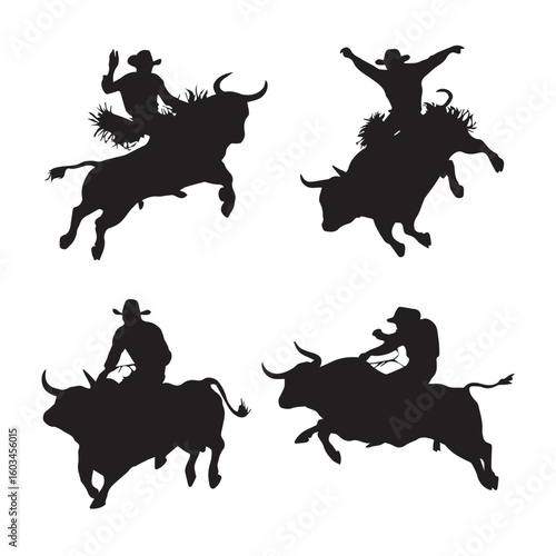 vector illustration of bull rider silhouette set, Black & White silhouette set
