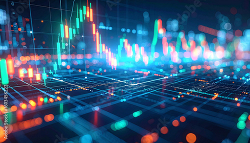 Defocused Stock Market Graph on Digital Screen. Economy Concept. Generated Image