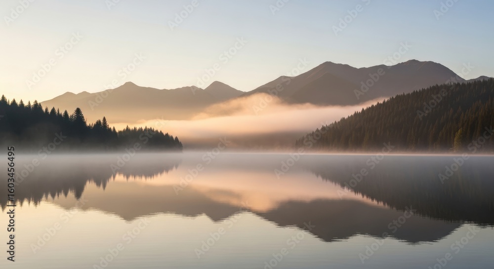 Fototapeta premium Lake Reflection in Mountain Scenery at Dawn