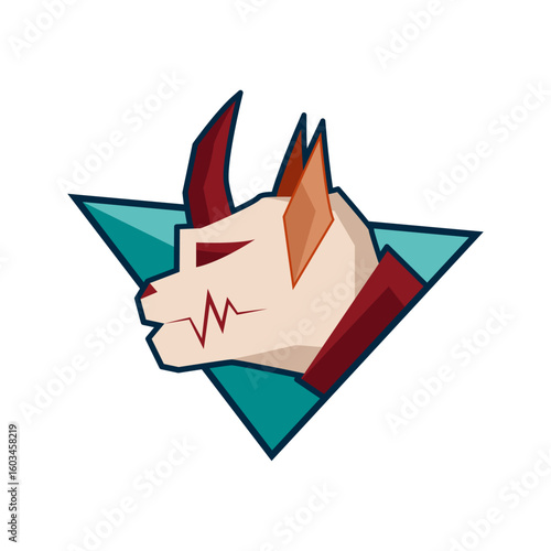 Digitally created stylized depiction of a fierce animal head enclosed within a geometric triangular pattern, emphasizing bold lines and unique artistic design.