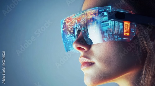 Woman wearing futuristic VR glasses