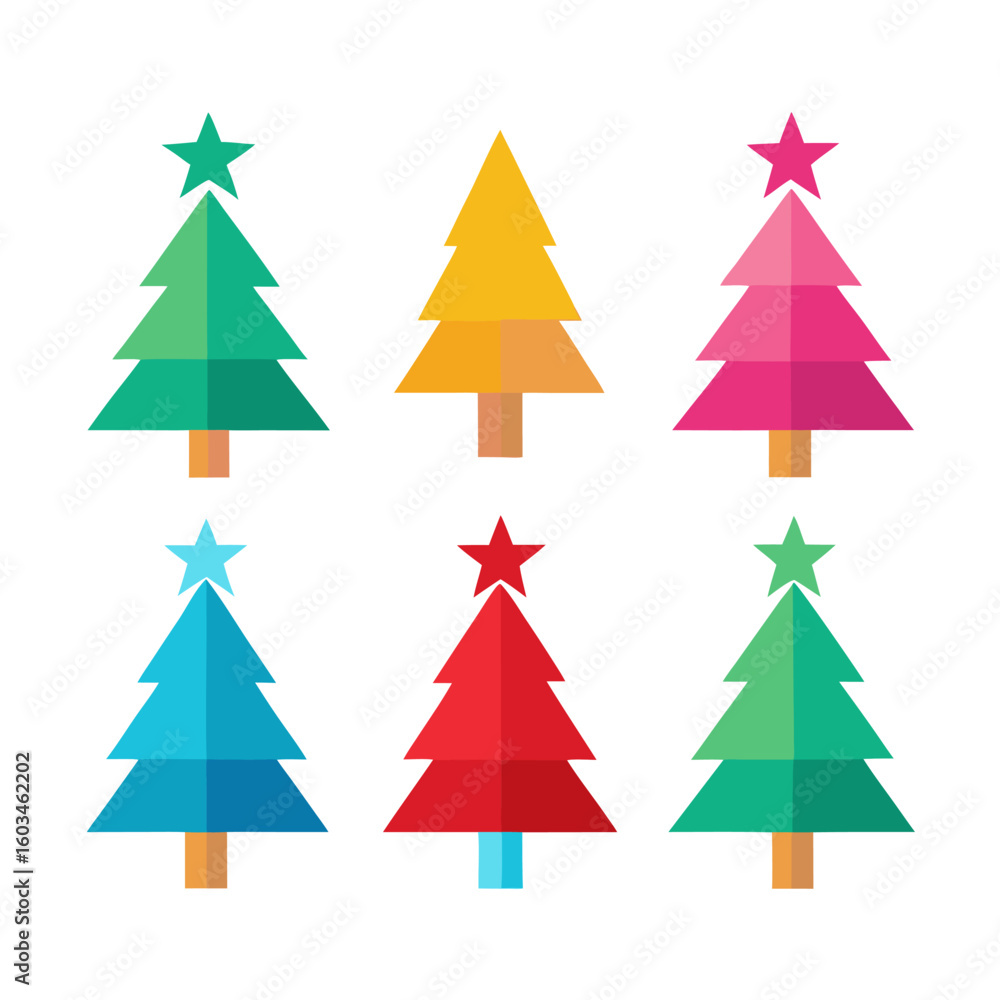 Obraz premium A collection of colorful Christmas trees icon on white background.