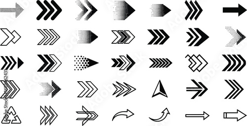 Vector art of collection of various black arrow shapes and directions isolated on white background, perfect for adding visual cues to your designs