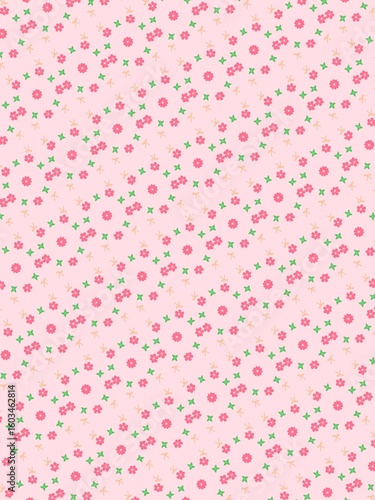 Cute Pink Floral Pattern – Tiny Flowers and Leaves on Pastel Background