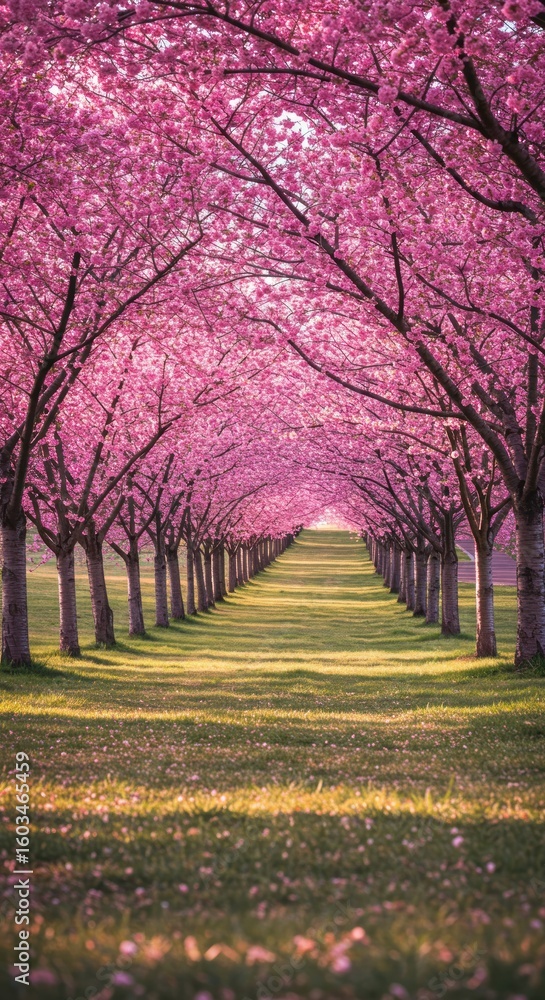 Naklejka premium Pink blossom tree avenue