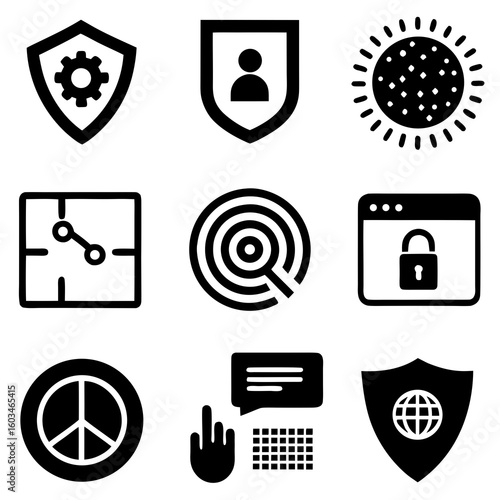 Collection of Black Glyph Icons for Security and Technology