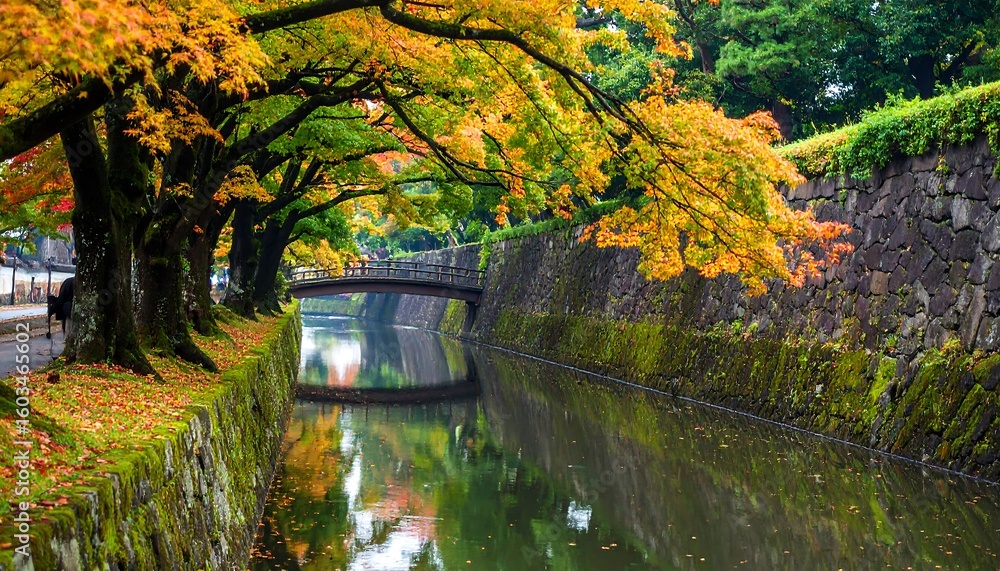 Autumnal canal scene with a bridge Autumnal canal scene with a bridge
