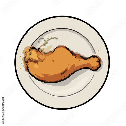 vector illustration of fried chicken on a plate