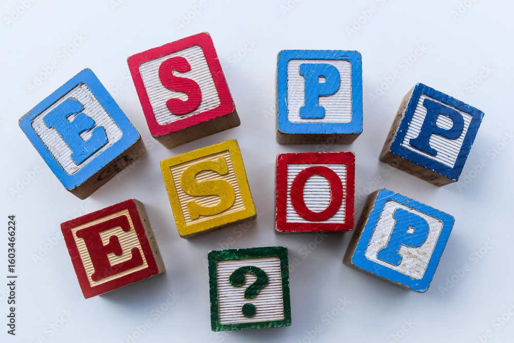 Financial terms building blocks. Corporate onboarding human resources background. ESPP and ESOP with question mark banner or design element. Financial terms building blocks. Corporate onboarding human resources background. ESPP and ESOP with question mark banner or design element.