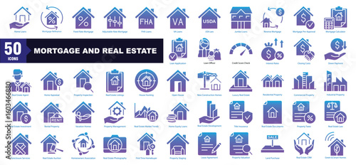  Mortgage and Real Estate Glyph Gradient Icon Set