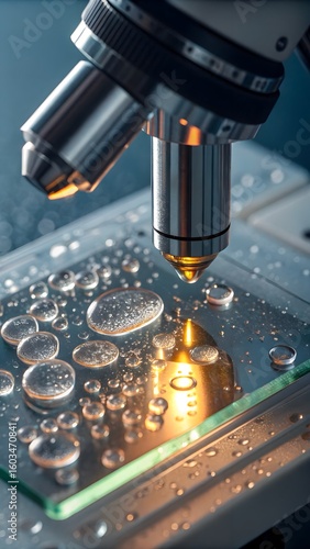 Serum texture macro on glass slide under LED microscope