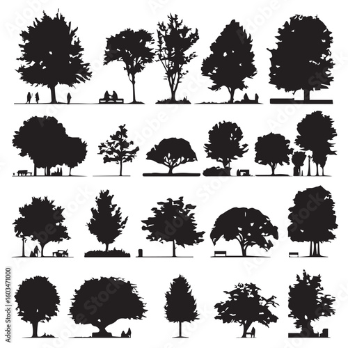 vector illustration of bush silhouette set, Black & White silhouette set