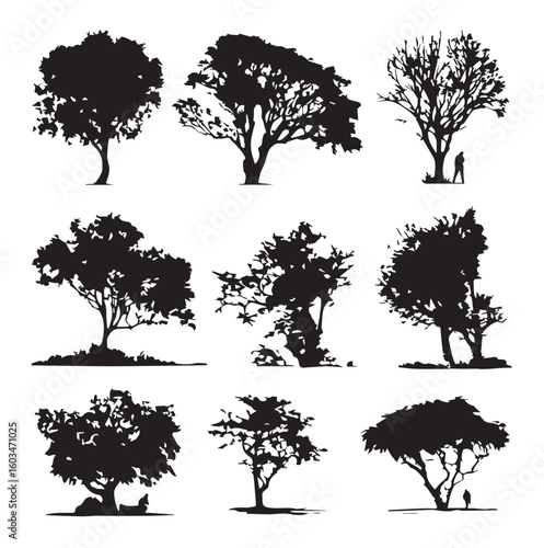 vector illustration of bush silhouette set, Black & White silhouette set
