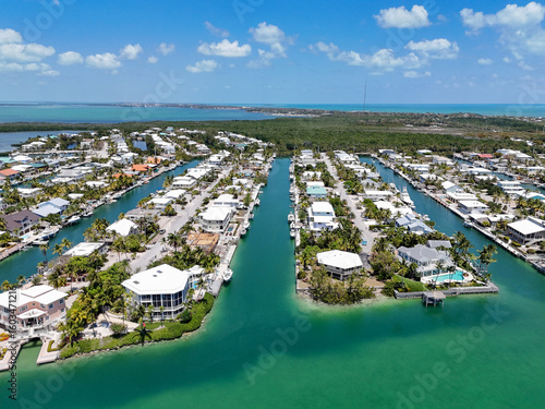 Waterfront rental and residential homes along canals at Plantation Key in Islamorada of the Florida Keys. 