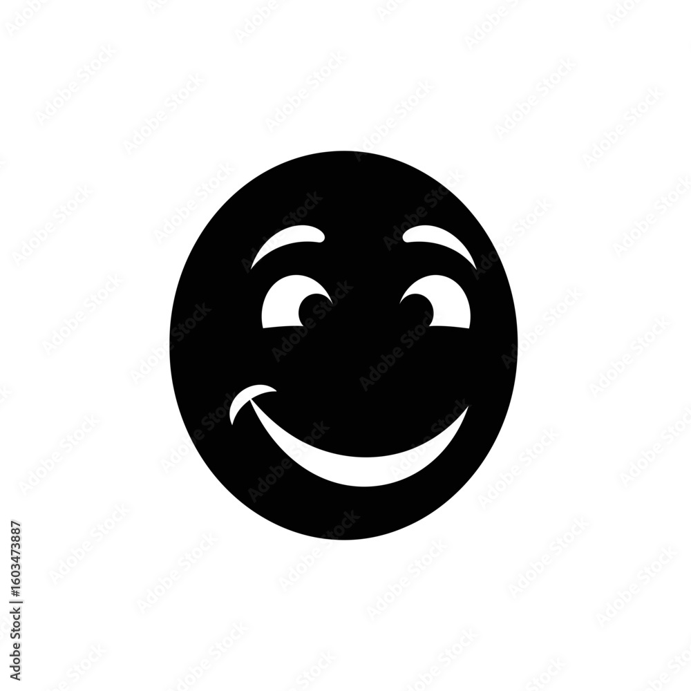 Fototapeta premium A simple black and white icon of a smiling face on a plain white background