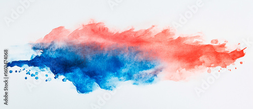 a strip of blue and pink ink spread across a white background