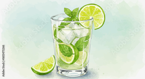 Mint Mojito Cocktail with Lime and Ice – Fresh Summer Beverage