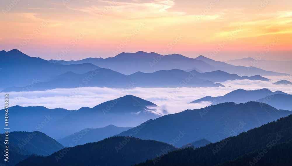 Obraz premium An epic and breathtaking wide-angle photograph reveals the majestic mountain range at dawn, resembling a firefly lit landscape.