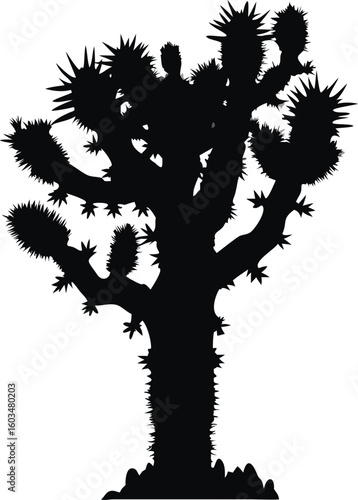 Joshua Tree Cactus Silhouette Vector, Desert Botanical Illustration for Nature and Western Decor