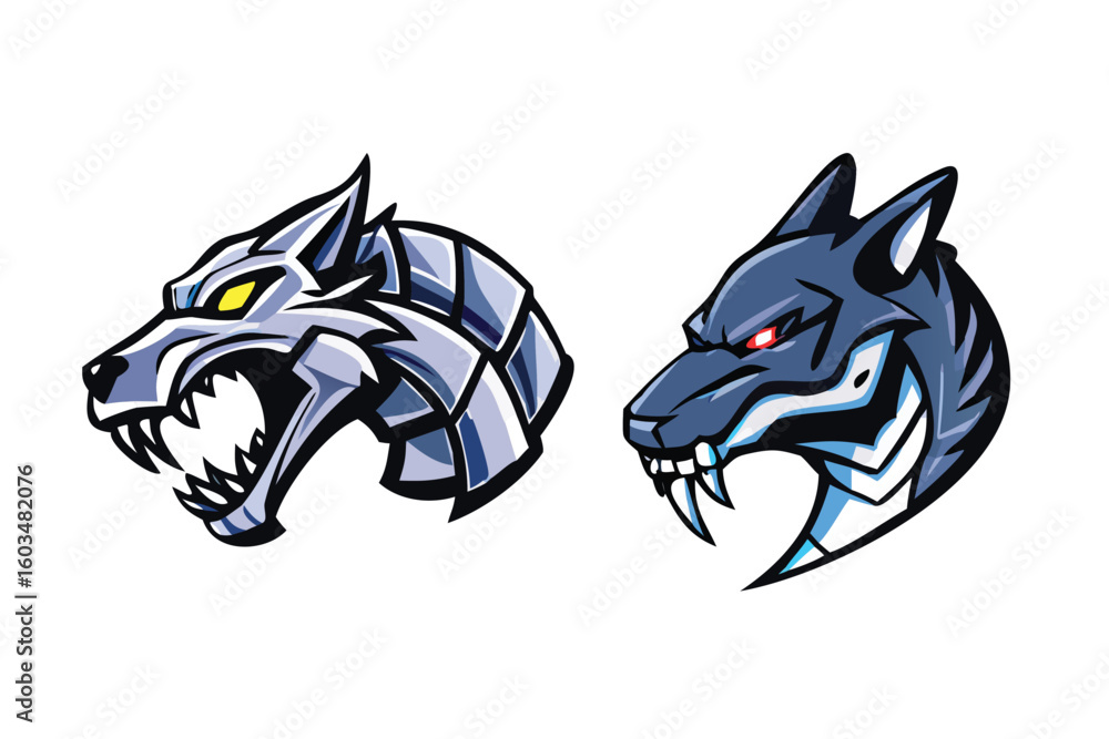Obraz premium Cybernetic Animal Heads Esports Mascot Logo Set. High-Impact Vector Illustrations for Tech Teams