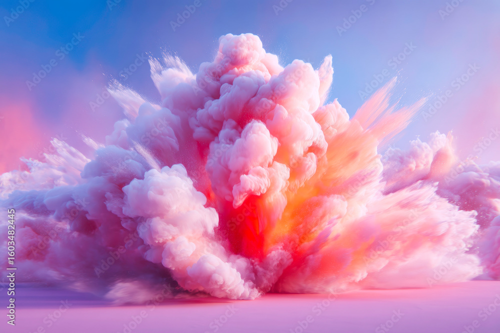 Fototapeta premium Cloud explosion with particles on black background abstract cosmic