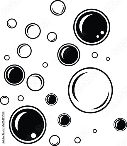 Abstract background with clear blue water bubbles and shiny liquid drops, a seamless vector illustration