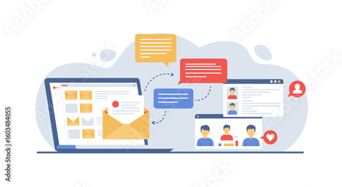 Email Marketing and Social Media Communication Illustration.
