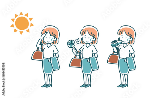 暑い日のスーツの女性のベクターイラストセット