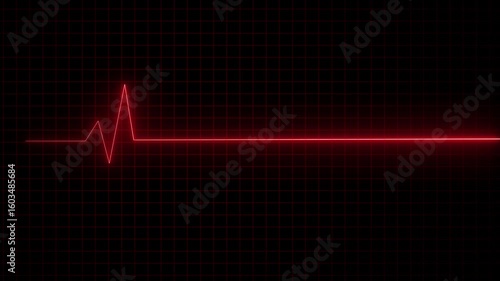 Neon heartbeat line on black background. 4k seamless loop animation. Heartbeat cardiogram.