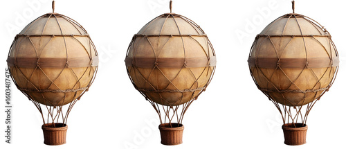 Wallpaper Mural Three Vintage Hot Air Balloons Floating Against Black Background With Woven Basket Design And Metallic Accents Ready For Travel Torontodigital.ca