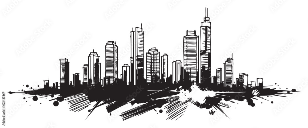 jakarta indonesia cityscape tall building engraving sketch vector illustration jakarta indonesia cityscape tall building engraving sketch vector illustration
