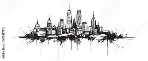 buenos aires argentina cityscape tall building engraving sketch vector illustration