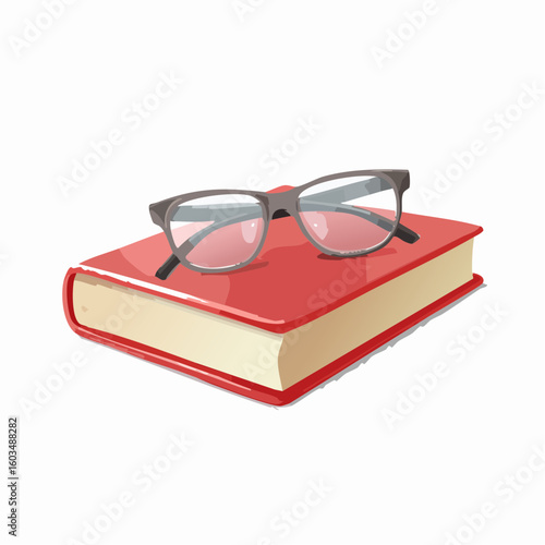 Reading glasses folded – Folded glasses resting on a hardcover book.
