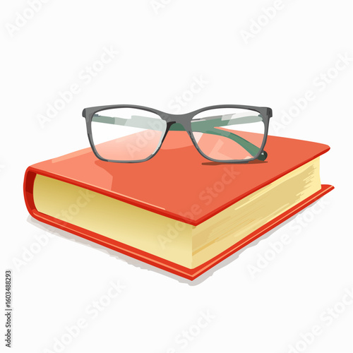Reading glasses folded – Folded glasses resting on a hardcover book.
