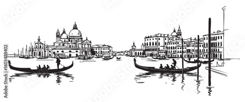 venice italy cityscape tall building engraving sketch vector illustration