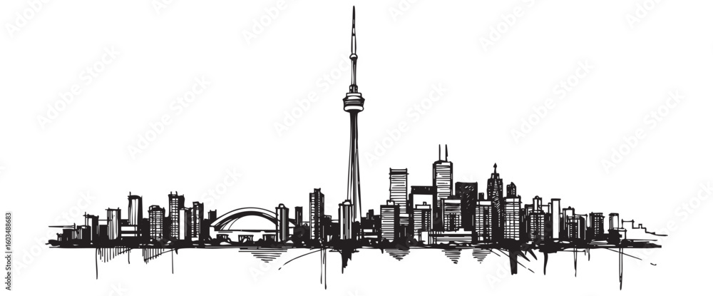 Obraz premium toronto canada cityscape tall building engraving sketch vector illustration