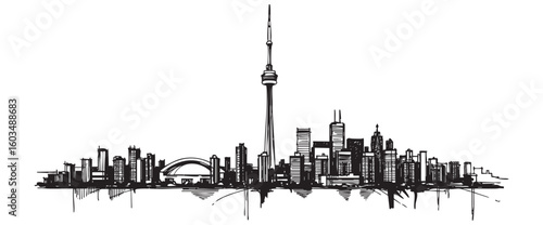 toronto canada cityscape tall building engraving sketch vector illustration
